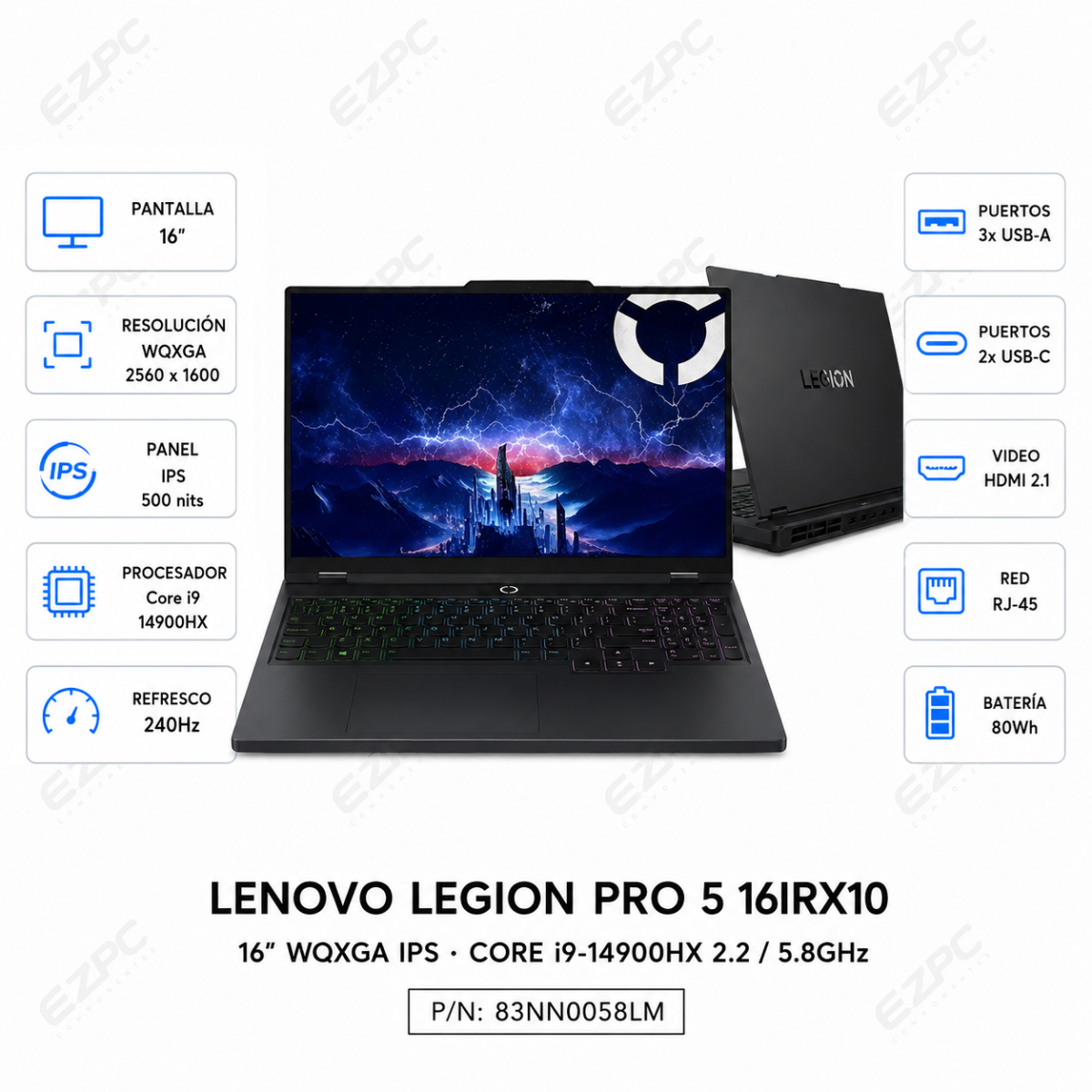 Lenovo Legion Pro 5 16IRX10, 16" Core i9-14900HX, 32GB RAM, 1TB M.2, Nvidia RTX 5060 8GB