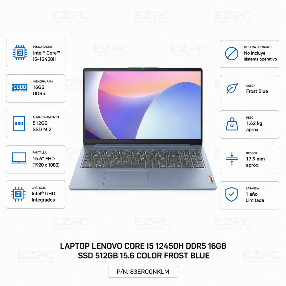 Laptop LENOVO IDEAPAD SLIM3 15IAH8 15.6" , I5-12450H, 16GB RAM, 512GB SSD, TOUCH