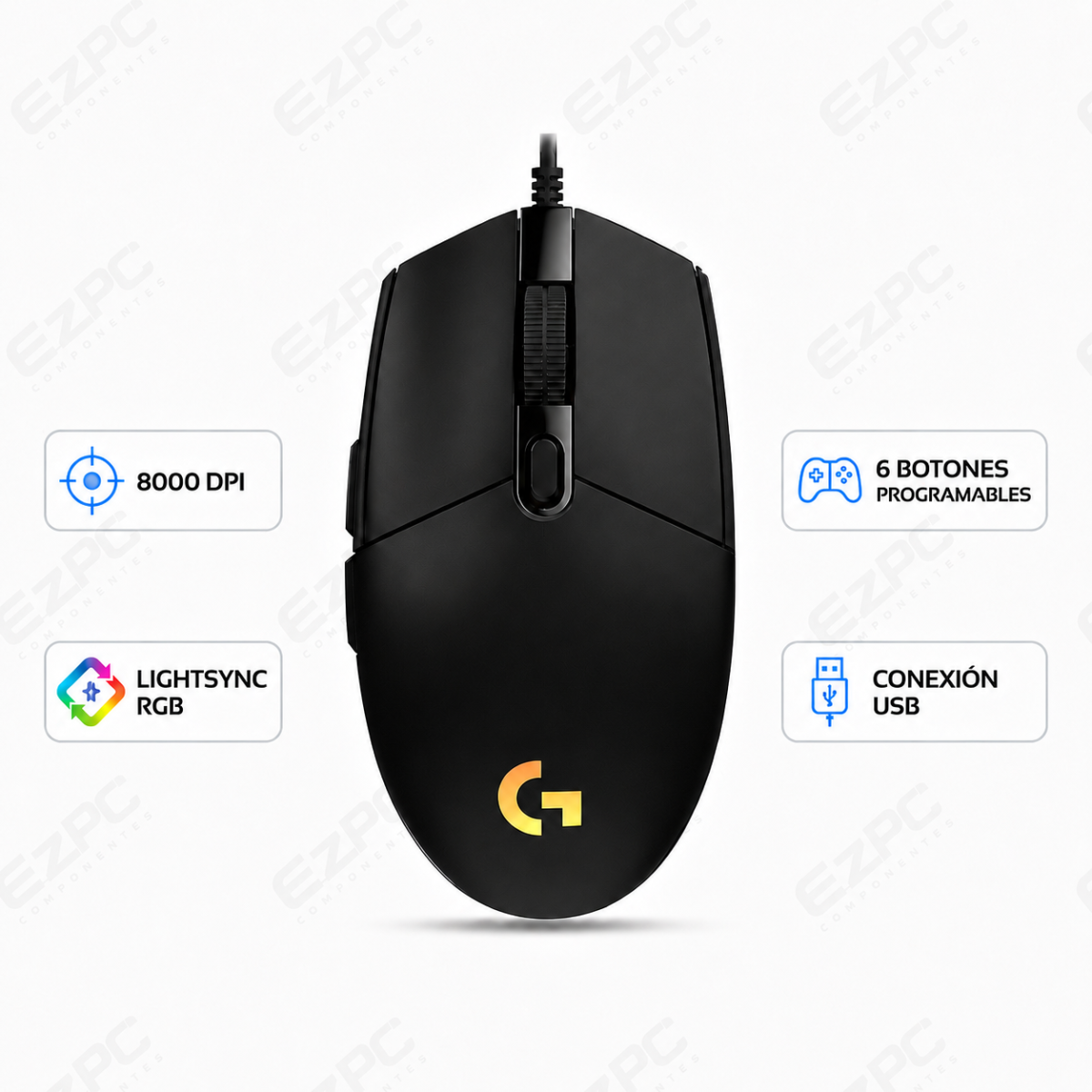 Mouse Logitech G203 Lightsync Optical 8000 Dpi Rgb Negro